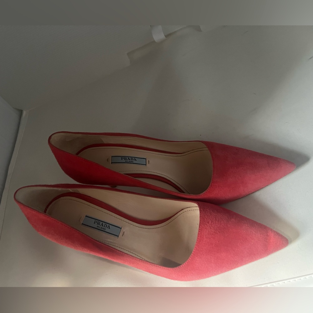 Prada Vibrant Coral Suede Heels